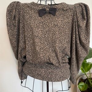 Vintage Louis Feraud Animal Print Blouse Medium Wool Balloon Sleeve Made Germany